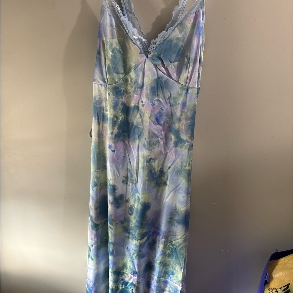 Tilly's Blue and Yellow Tie-Dye Dress with Lace